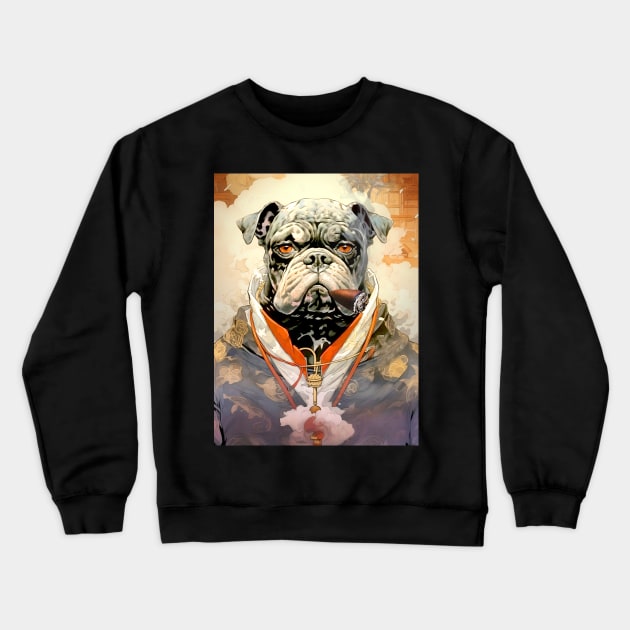 Cigar Smoking Bulldog: Nothing Bothers Me When I'm Smoking a Cigar on a Dark Background Crewneck Sweatshirt by Puff Sumo